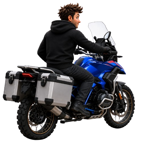 A rider on their motorcycle, ready to go