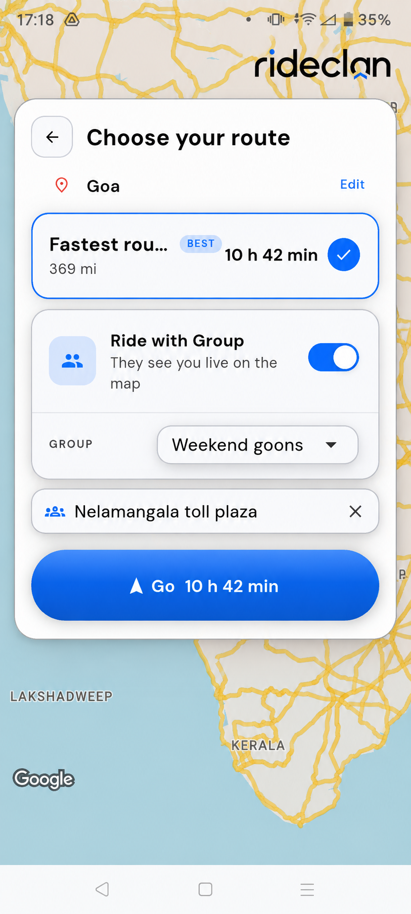 RideClan: create a group ride and set an assembly point