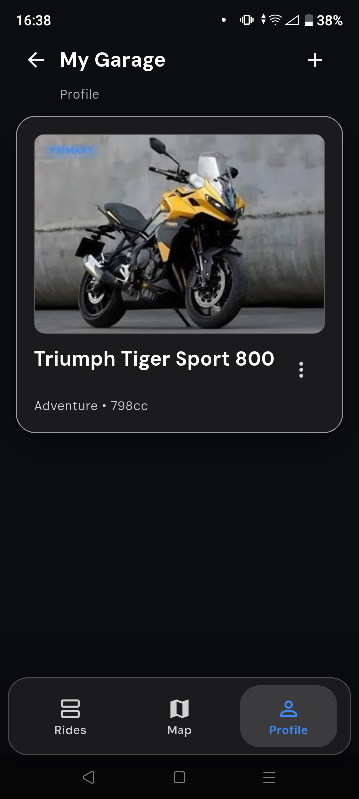 RideClan dark mode: Your garage