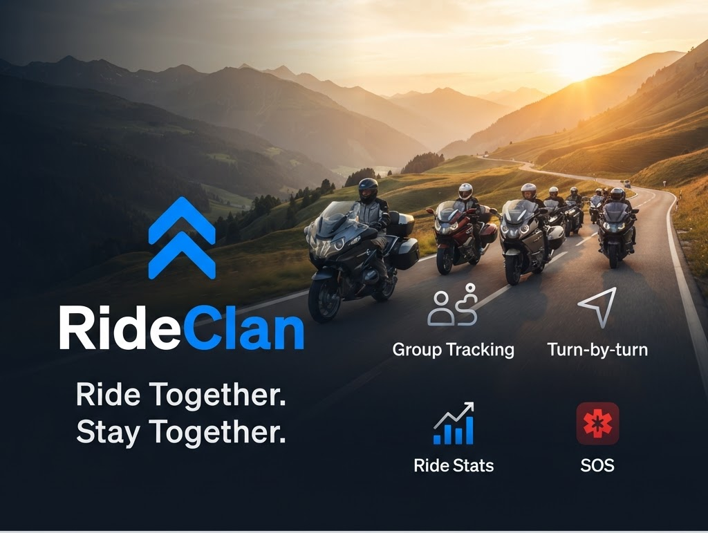 RideClan - ride together, stay together. Group tracking, turn-by-turn, ride stats, and SOS.